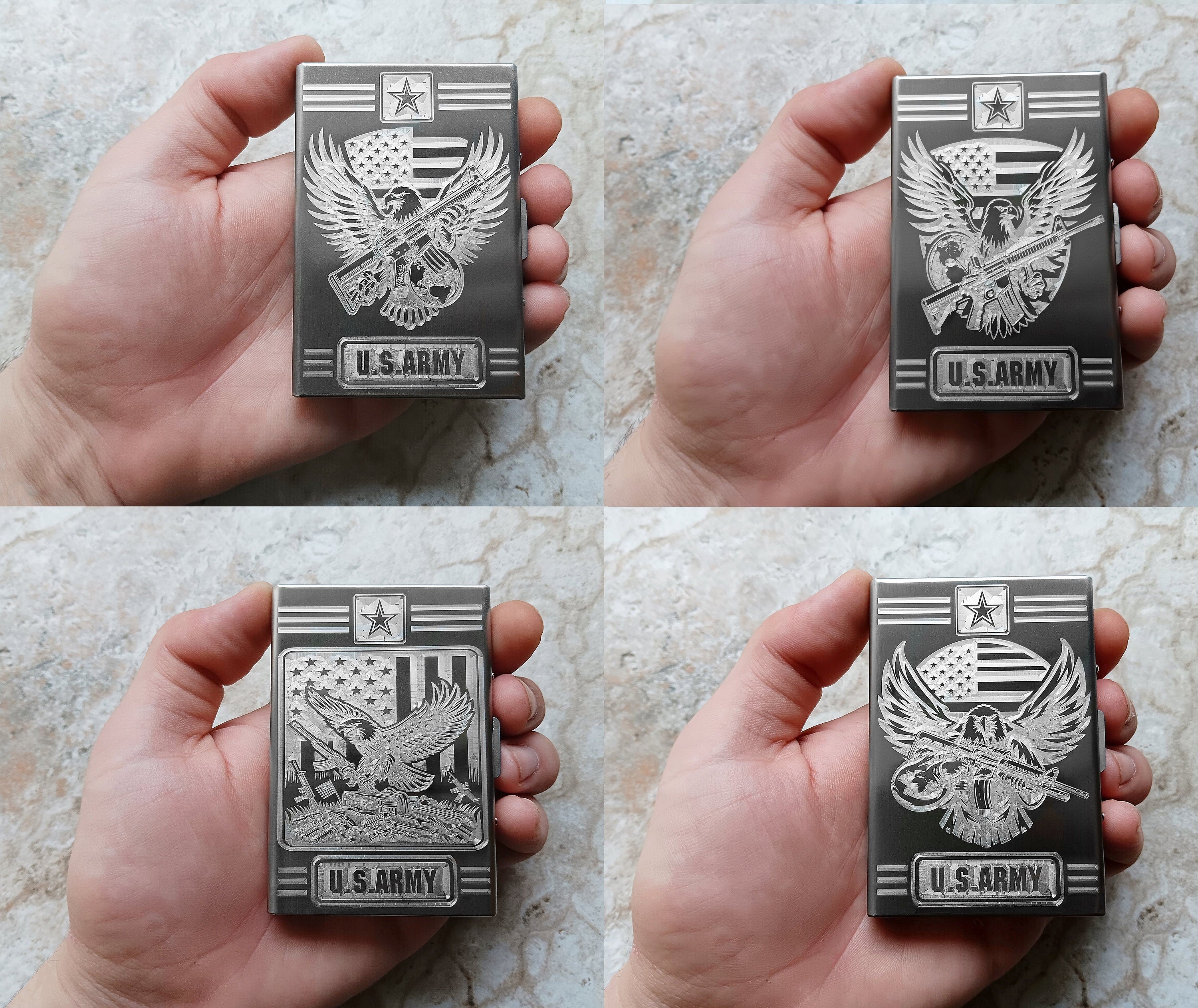 Top View of Different Examples of US Eagle Army Flag